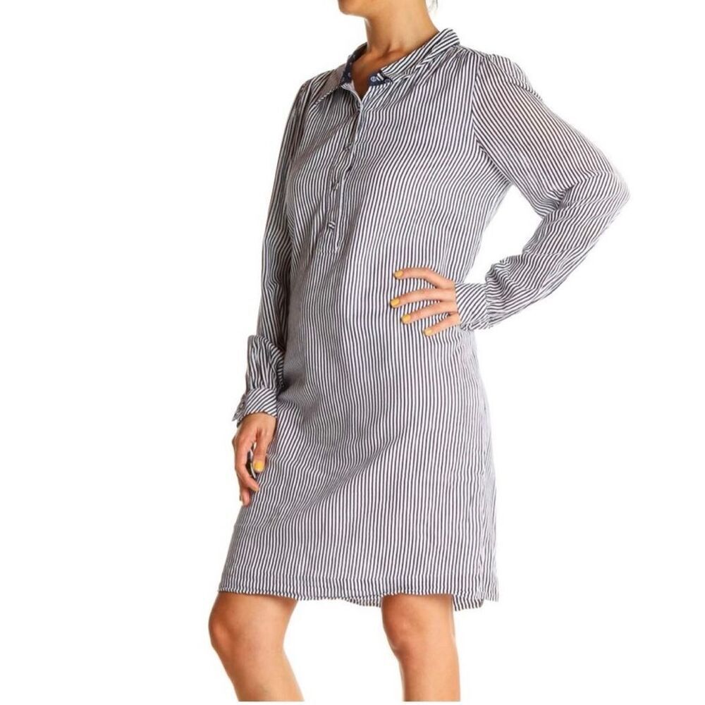 Womens Lilly Pulitzer Navy & White Striped Long Sleeve Shirt Dress - Sz 4